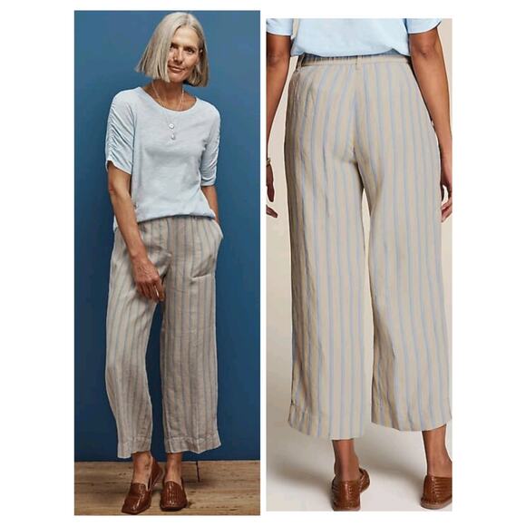 4080)J Jill Love Linen Flax-Blue Creased -front Wide Legs Pants Size MP - Picture 1 of 9